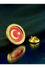 Taşlı Bayrak 925 Ayar Gümüş Yaka Rozeti