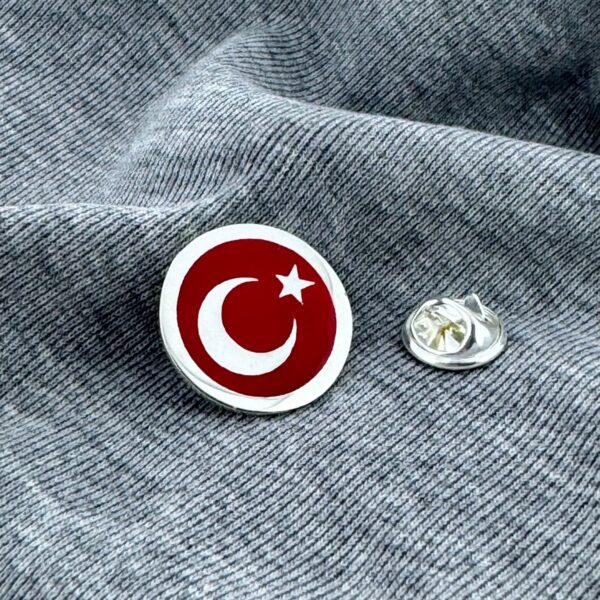 Yuvarlak Ayyıldız 925 Ayar Gümüş Yaka Rozeti
