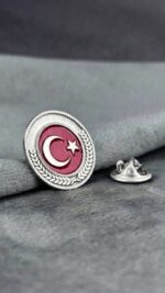 Ay Yıldız Çelenk Model Gümüş Kaplama Yaka Rozeti