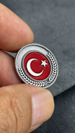 Ay Yıldız Çelenk Model Gümüş Kaplama Yaka Rozeti