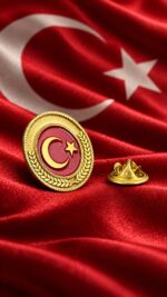 Ay Yıldız Çelenk Model Altın & Gümüş Kaplama Yaka Rozeti