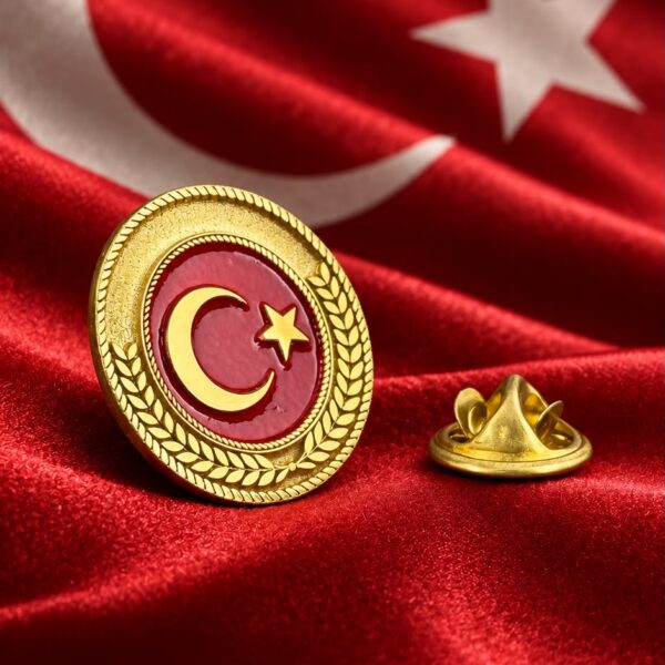 Ay Yıldız Çelenk Model Altın & Gümüş Kaplama Yaka Rozeti