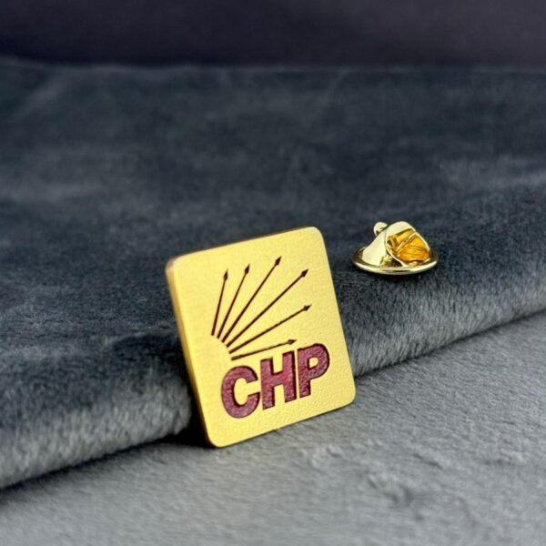 CHP Cumhuriyet Halk Partisi Altın Kaplama Kare Yaka Rozeti