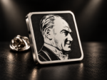 Atatürk Özel Tasarım Gümüş Kaplama Kare Yaka Rozeti